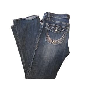 Rock & Republic Bootcut Jeans 32x29 Dark Wash Embellished Wing Flap Pockets
